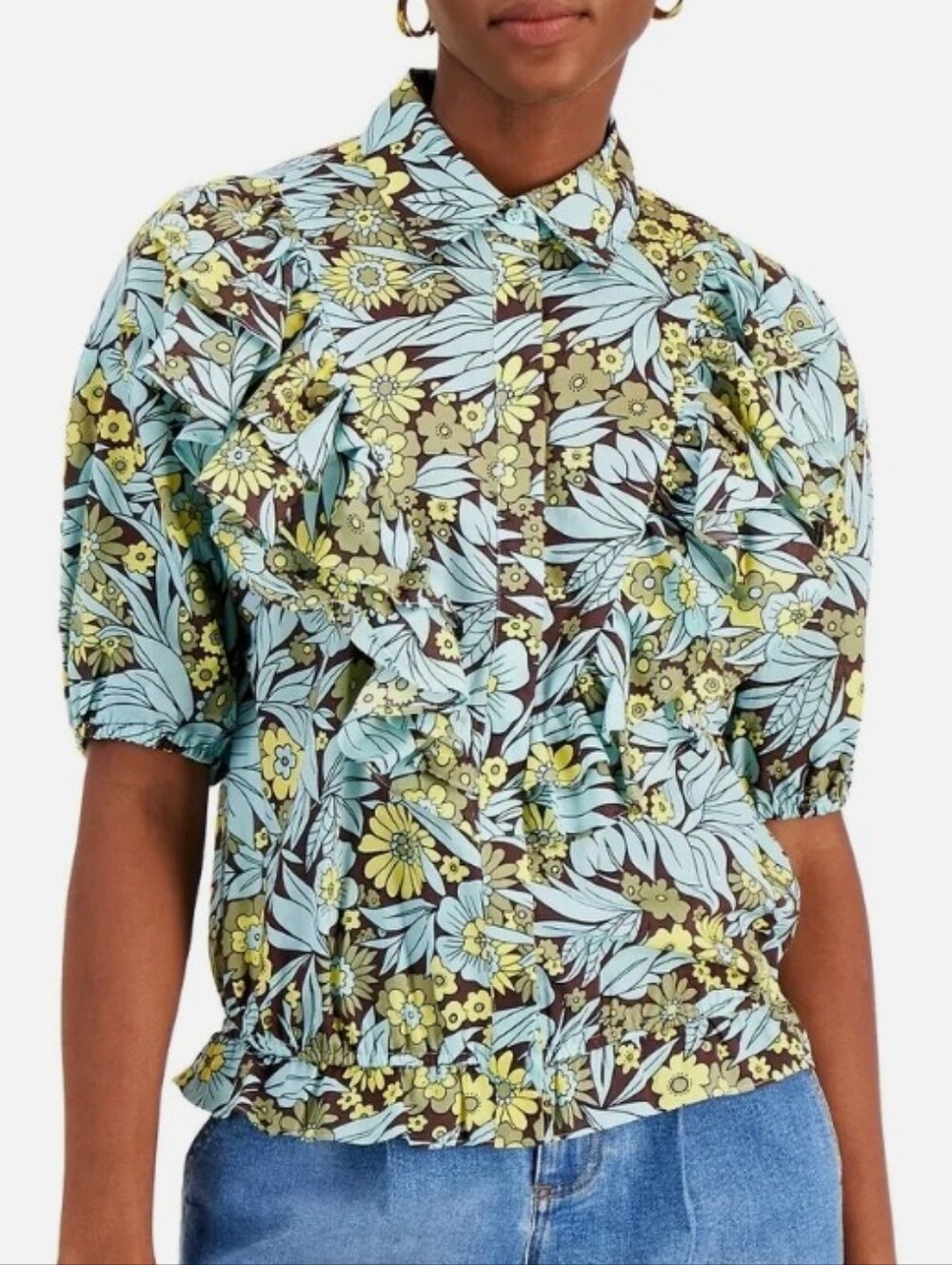 INC International Concepts Floral Ruffled Printed Blouse